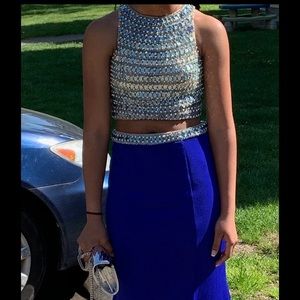 Two piece prom dress. Navy blue.Top fully beaded